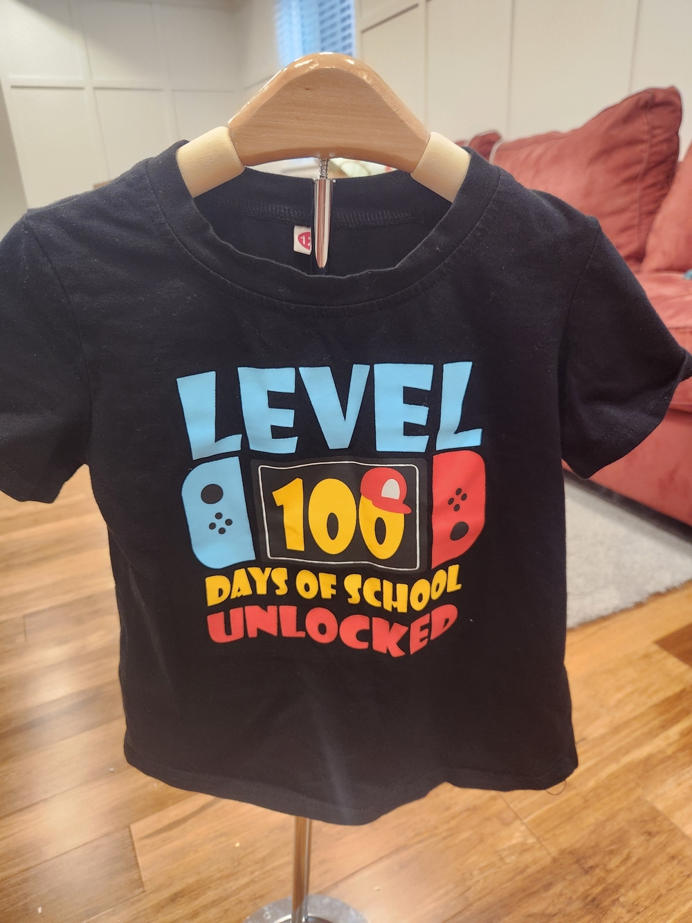 Kids Black 'Level 100 - 100 Days of School Unlocked' Graphic Tee